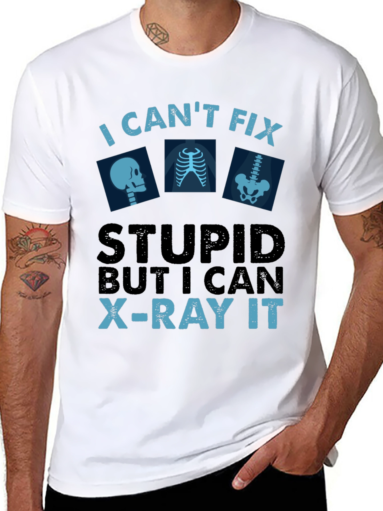 Black Funny X-Ray Technician T-Shirt - Can't Fix Stupid view 8