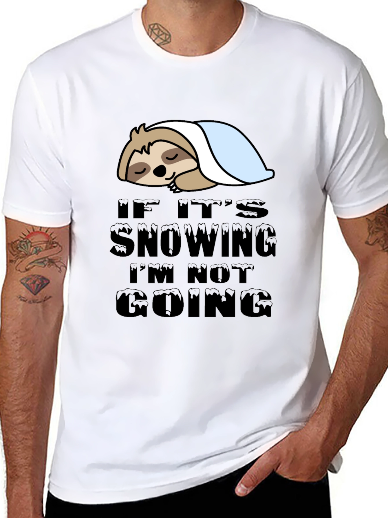 Black Lazy Sloth 'If It's Snowing' Graphic T-Shirt view 8