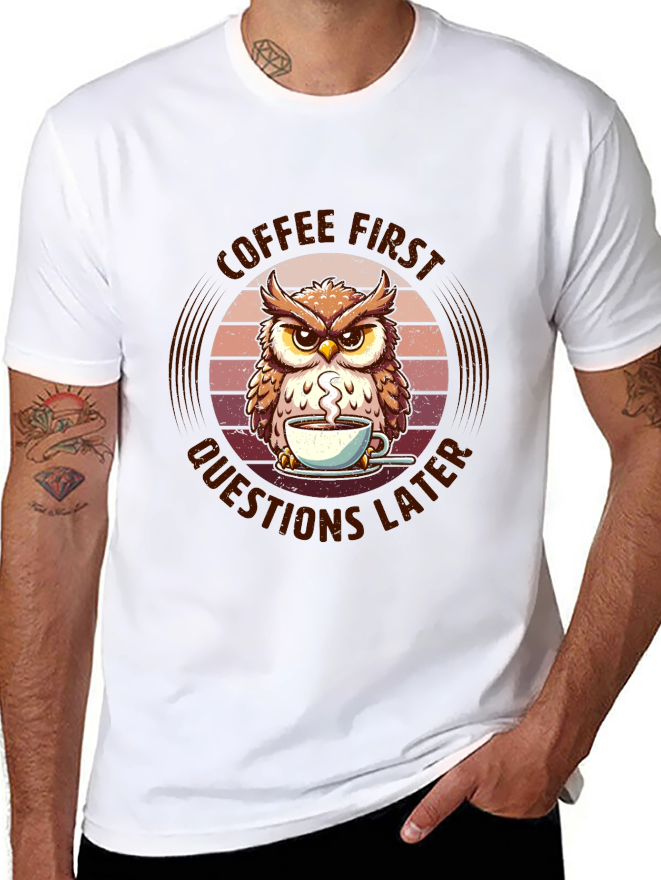 Black Coffee First Owl T-Shirt - Unisex Graphic Tee view 8