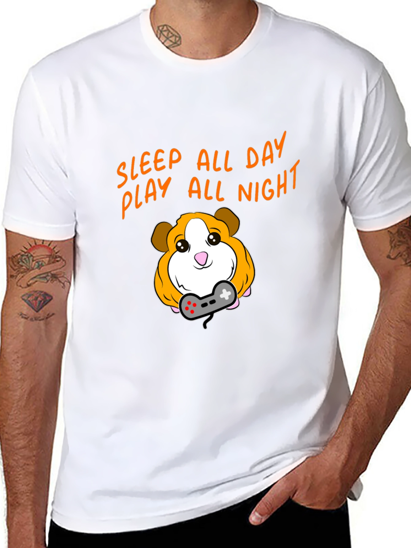Black Sleep All Day Play All Night Gaming Guinea Pig T-Shirt view 8