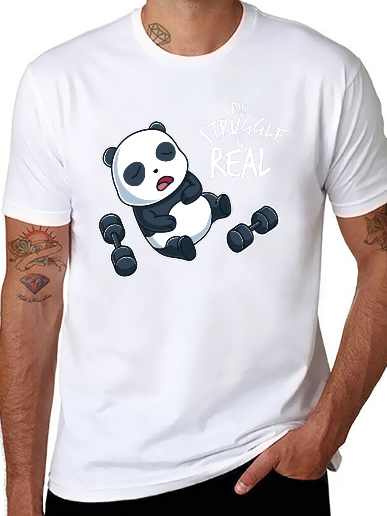 Black Funny Panda Workout T-Shirt view 8