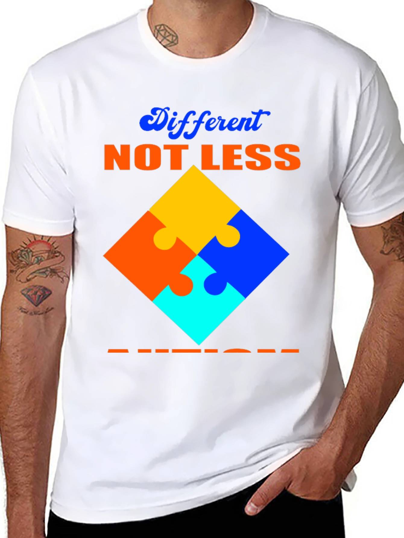 Black Autism Awareness T-Shirt Different Not Less Puzzle Design view 8
