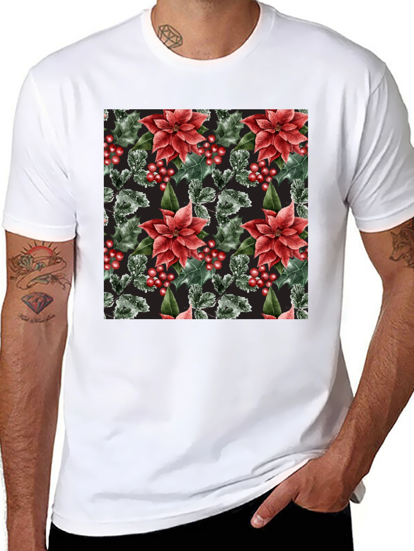 Black Festive Floral Holiday T-Shirt view 8