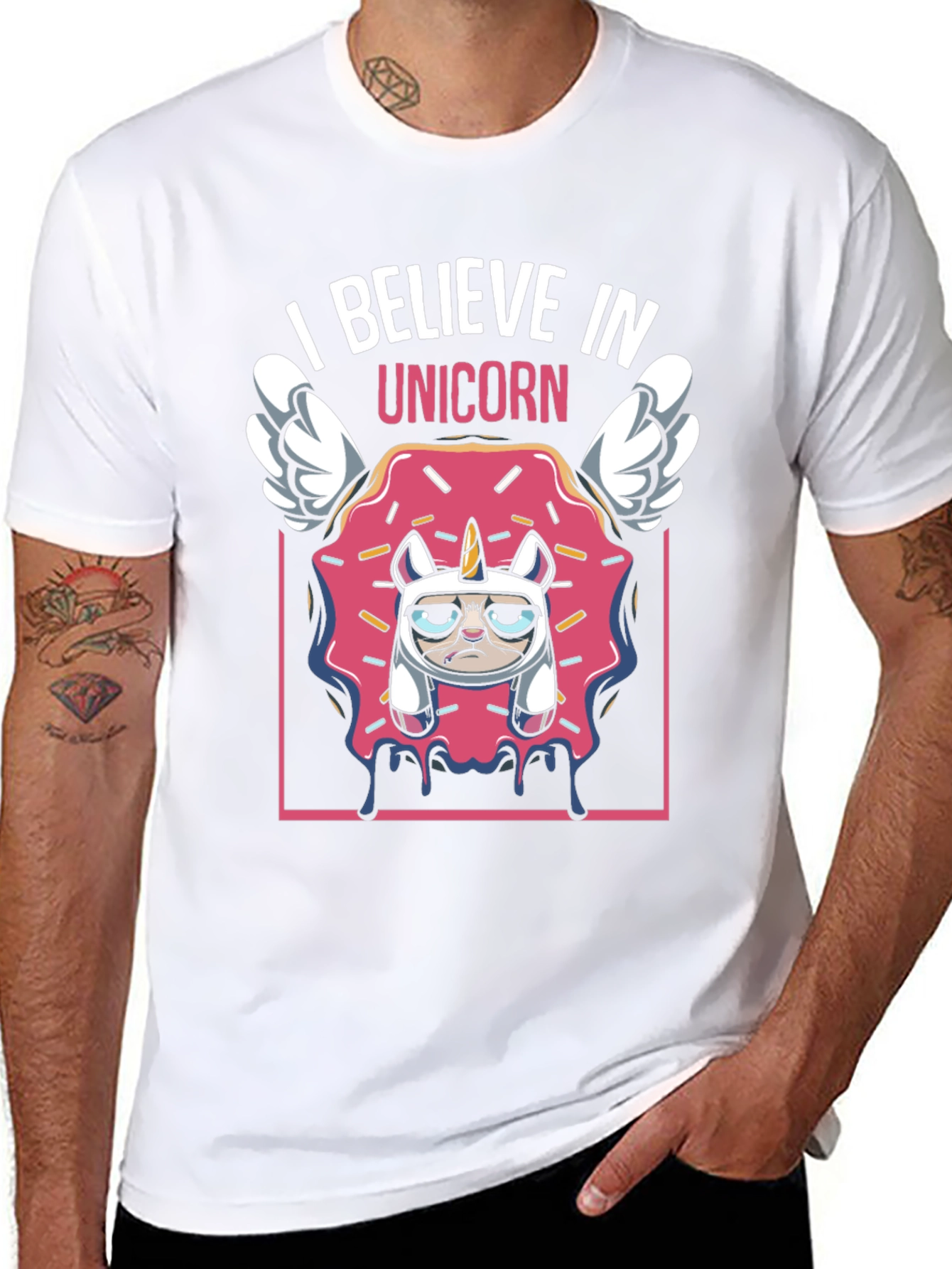 Black I Believe In Unicorn Funny Graphic T-Shirt view 8