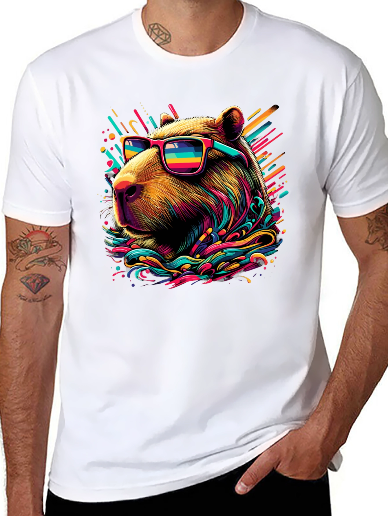 Black Cool Capybara Graphic Tee - Funky Animal Shirt view 8