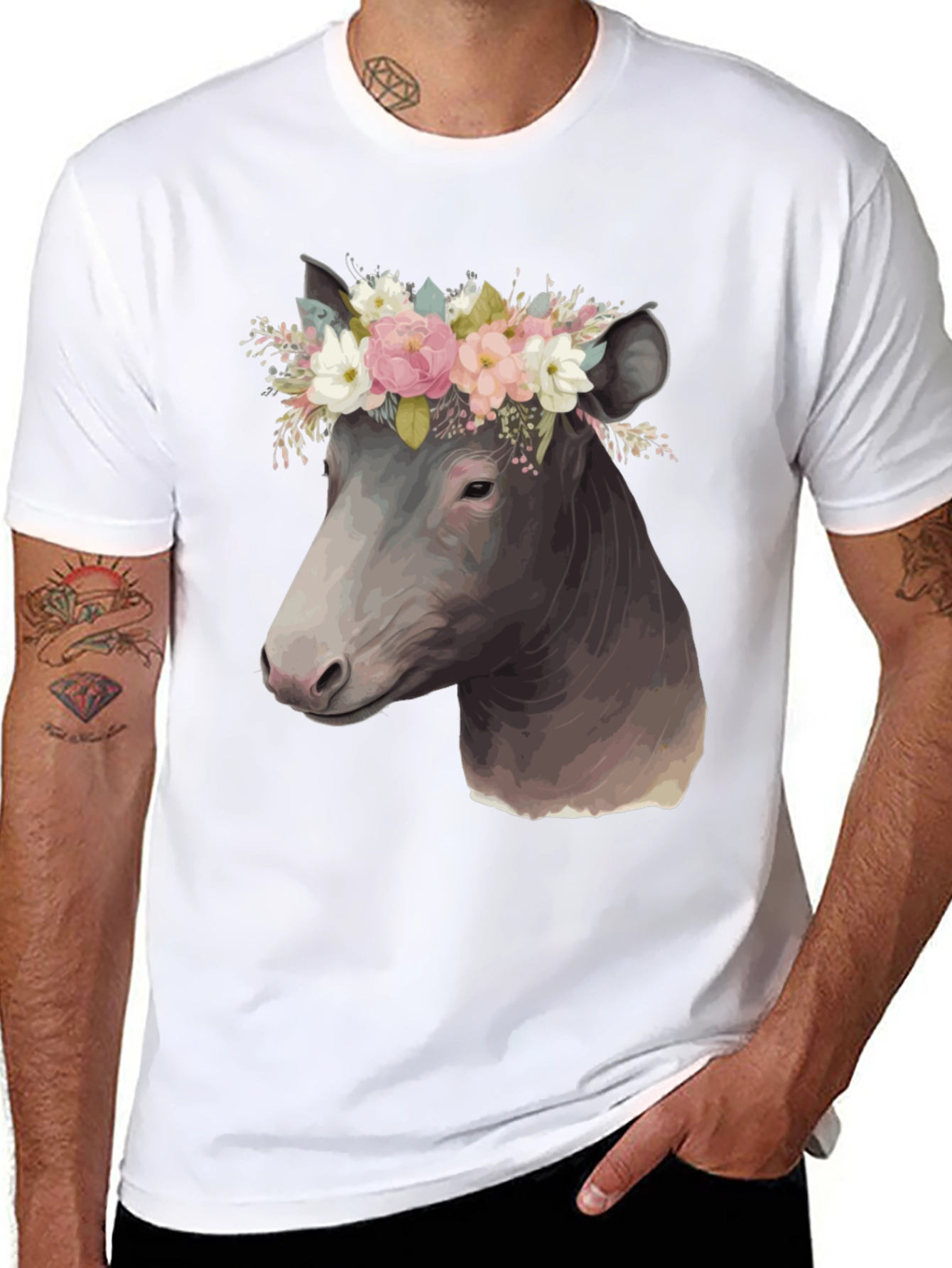 Black Cow Floral Crown T-Shirt view 8