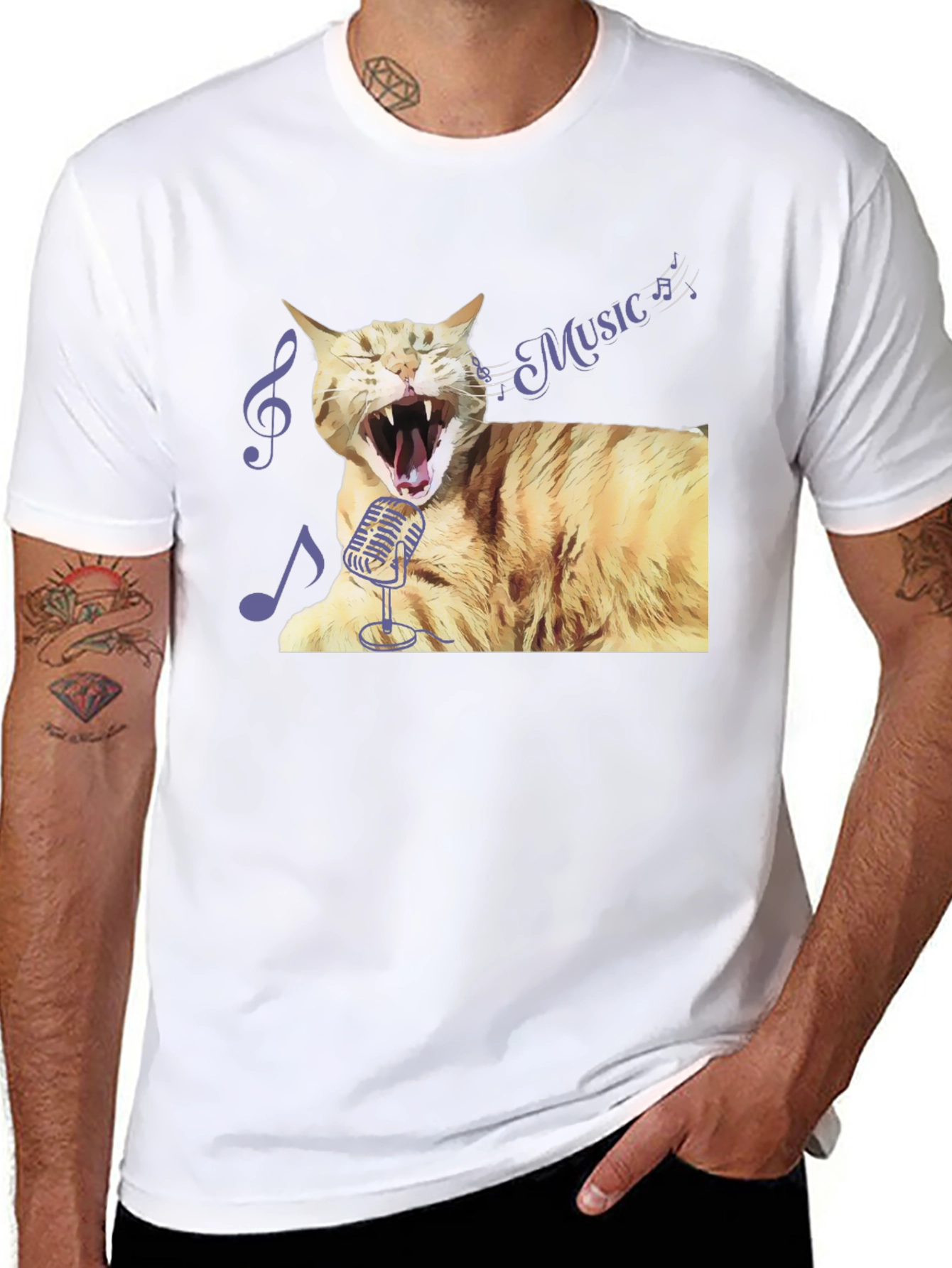 Black Singing Cat T-Shirt - Music Lover Tee view 8