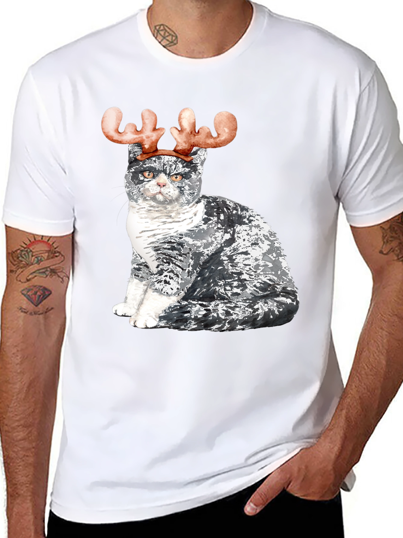 Black Cat with Reindeer Antlers T-Shirt view 8