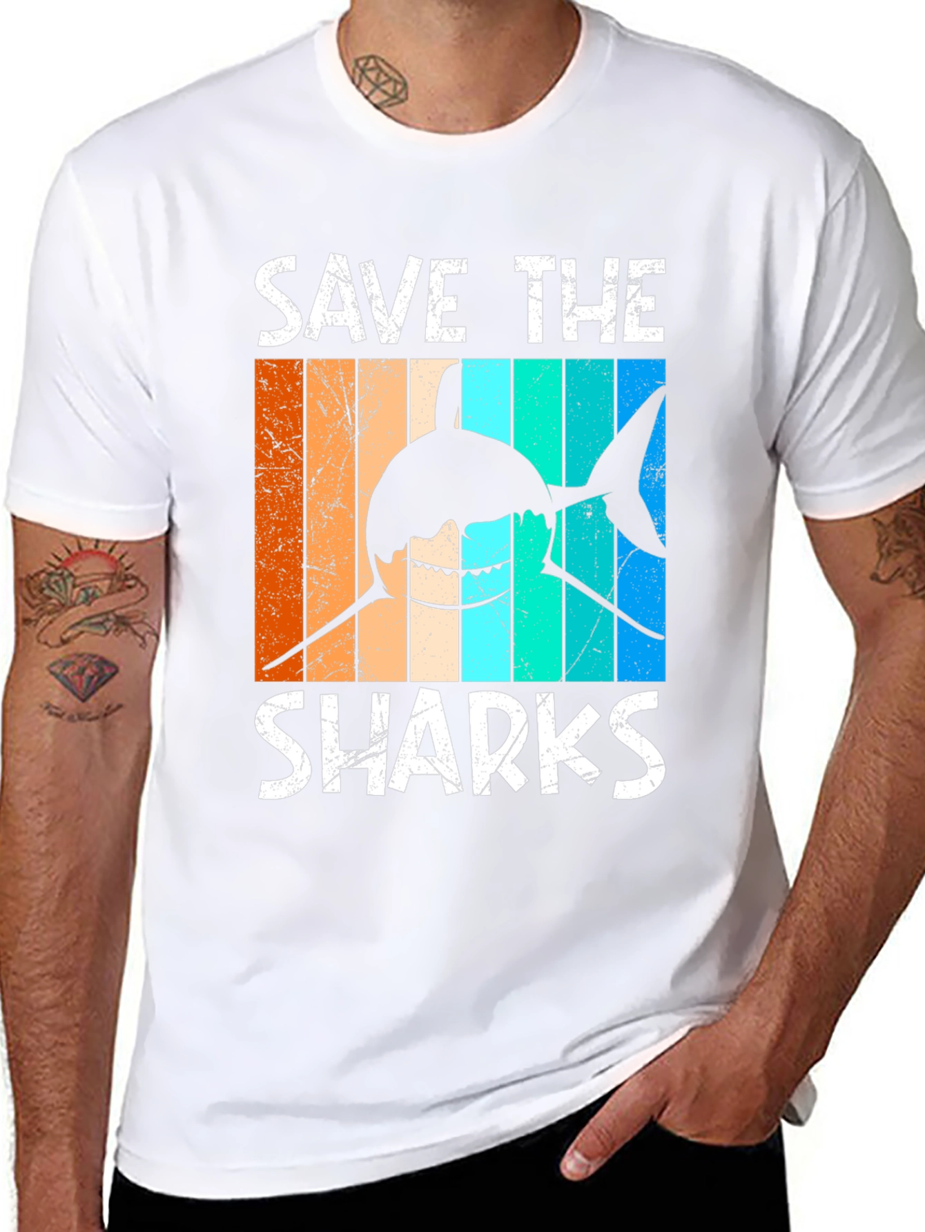 Black Save the Sharks Graphic T-Shirt view 8