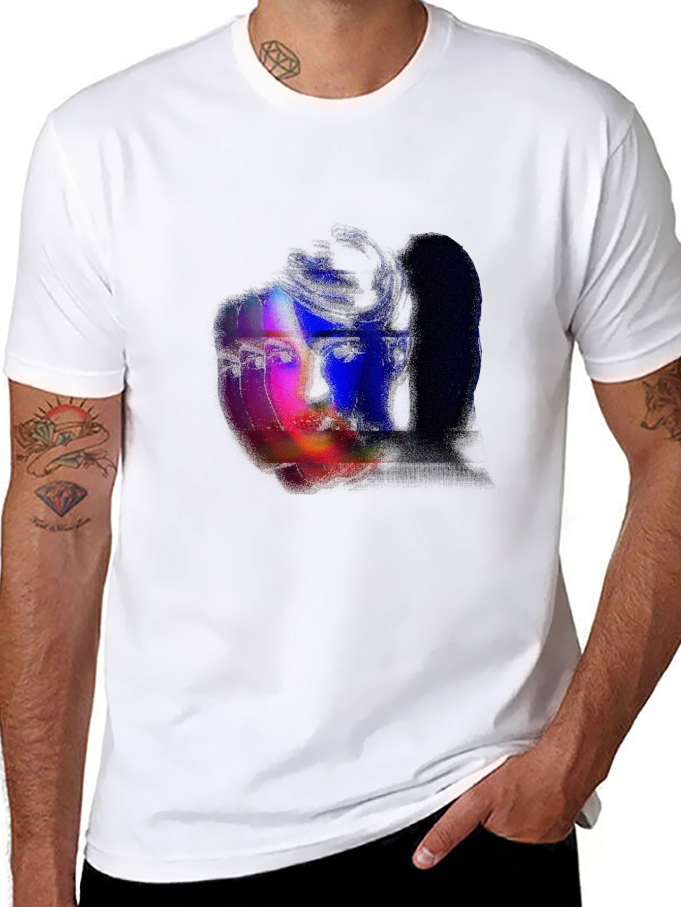 Black Glitch Portrait Graphic Tee - Black view 8