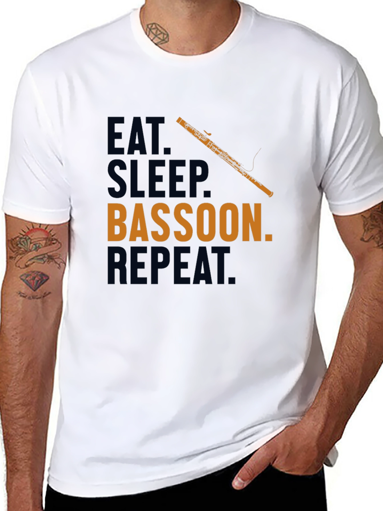 Black Eat Sleep Bassoon Repeat T-Shirt Funny Musician Tee view 8