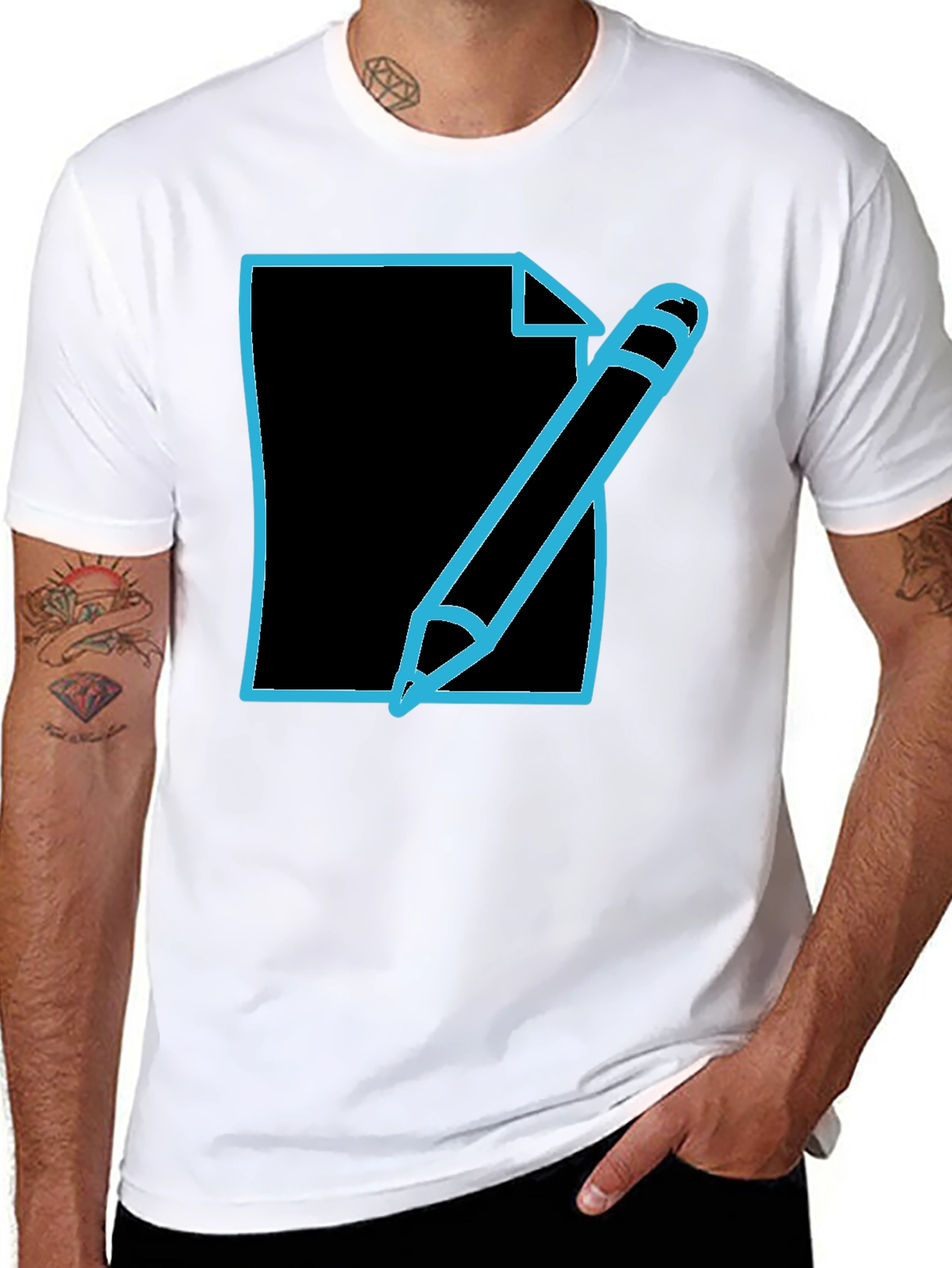 Black Write On! Men's Black T-Shirt with Pen & Paper Graphic view 8