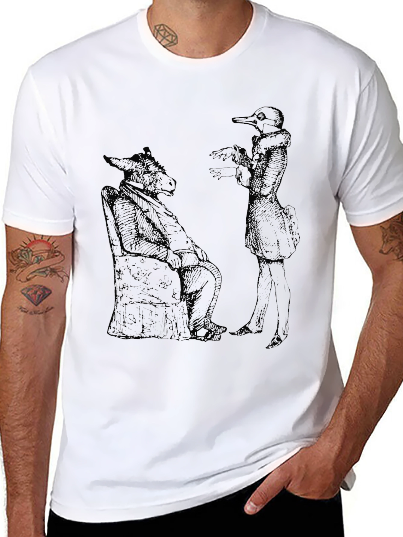 Black Surreal Animal Character Black T-Shirt view 8