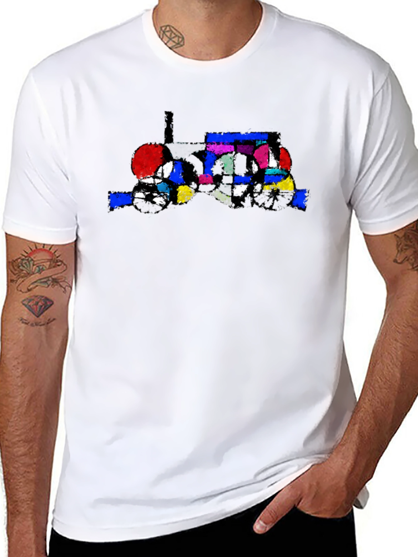 Black Abstract Tractor Graphic Tee - Stylish Black T-Shirt view 8