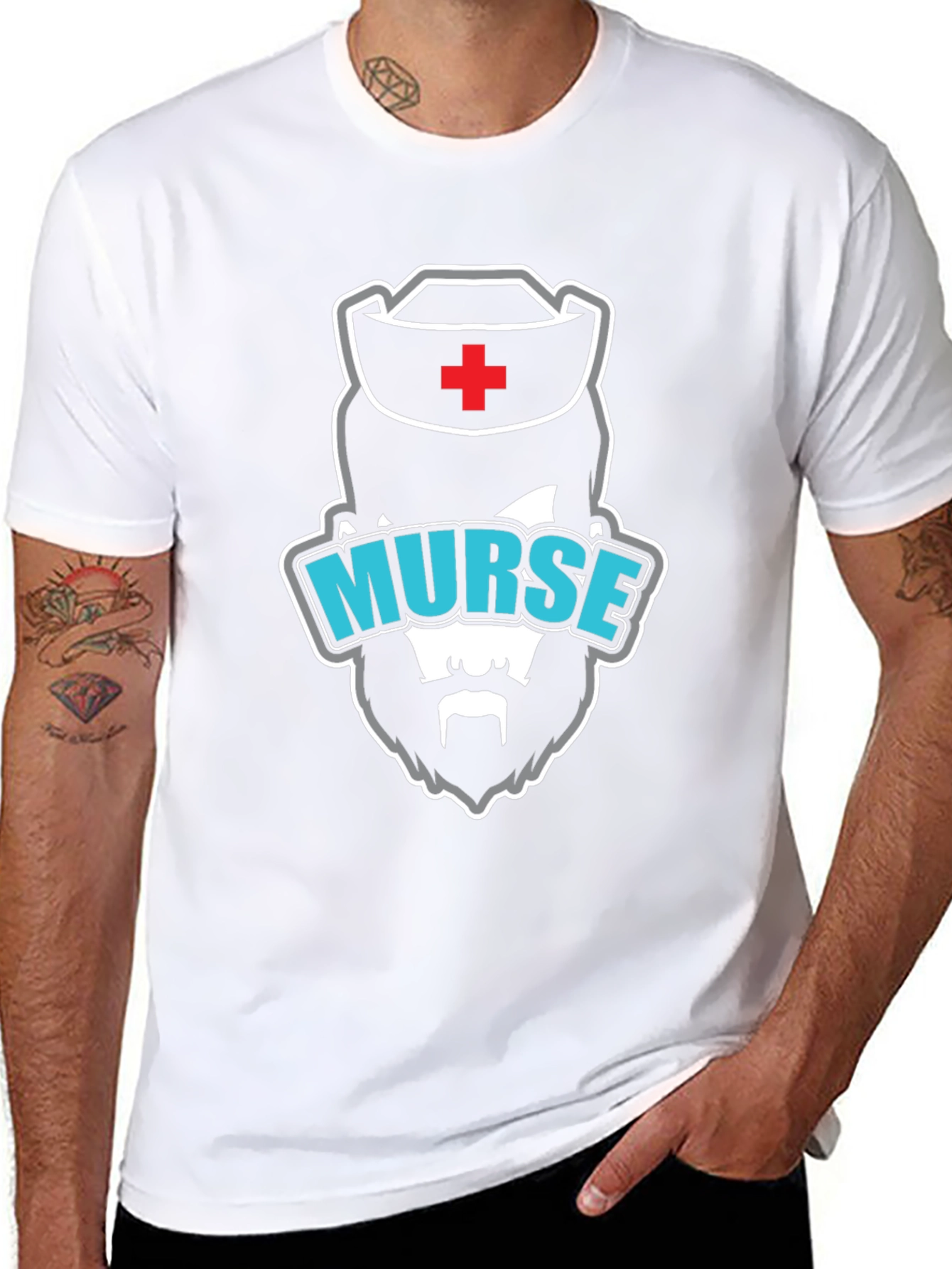 Black Murse T-Shirt - Bearded Nurse Graphic Tee view 8