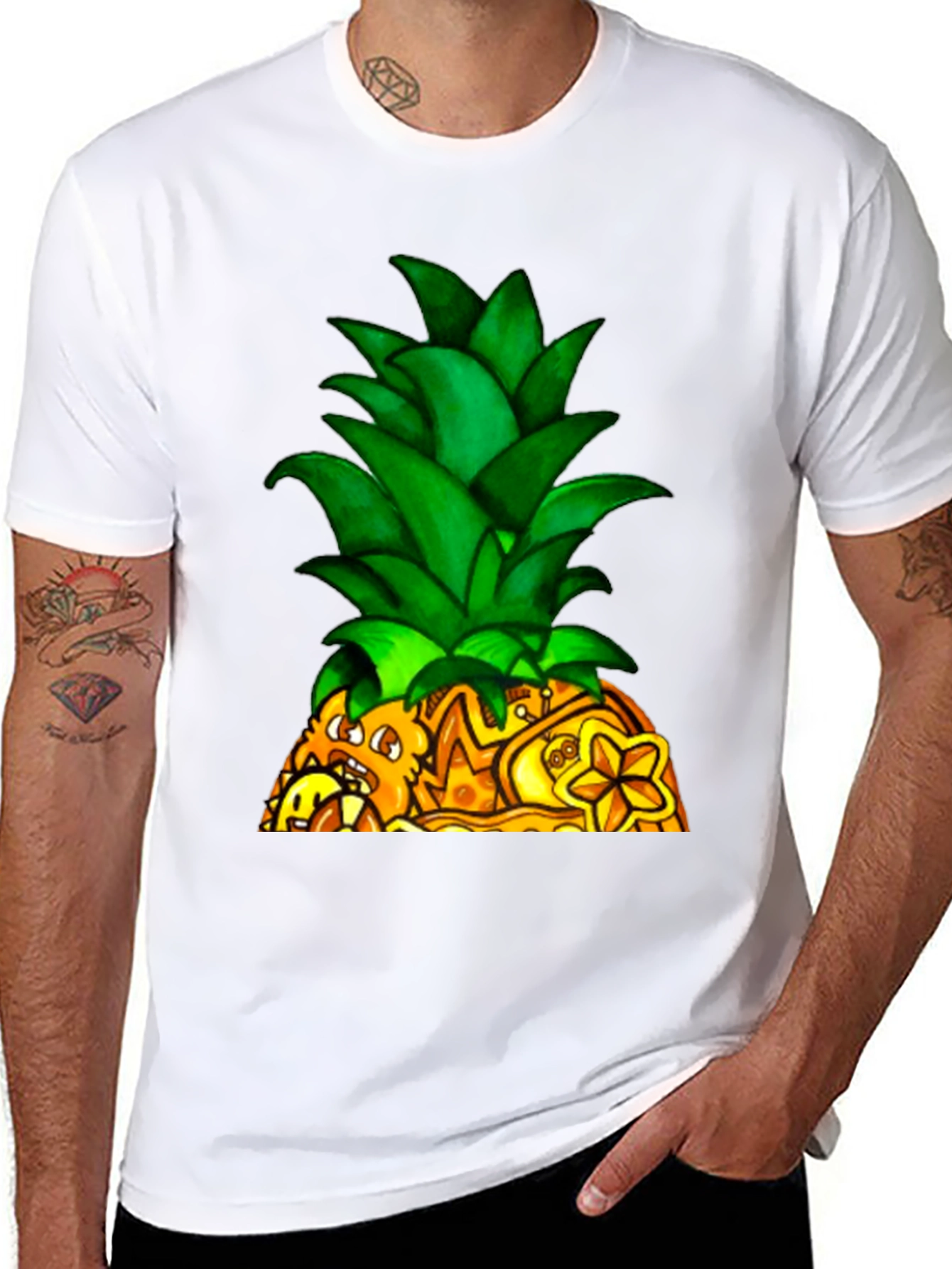 Black Novelty Pineapple Graphic Black T-Shirt view 8