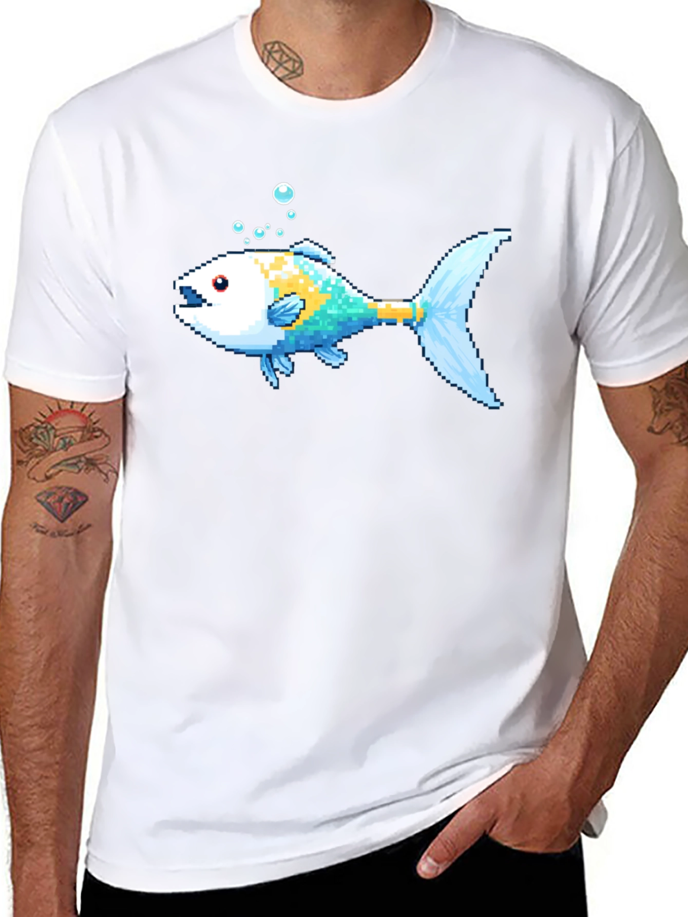 Pixel Fish Black T-Shirt - Retro Gaming Style - 8
