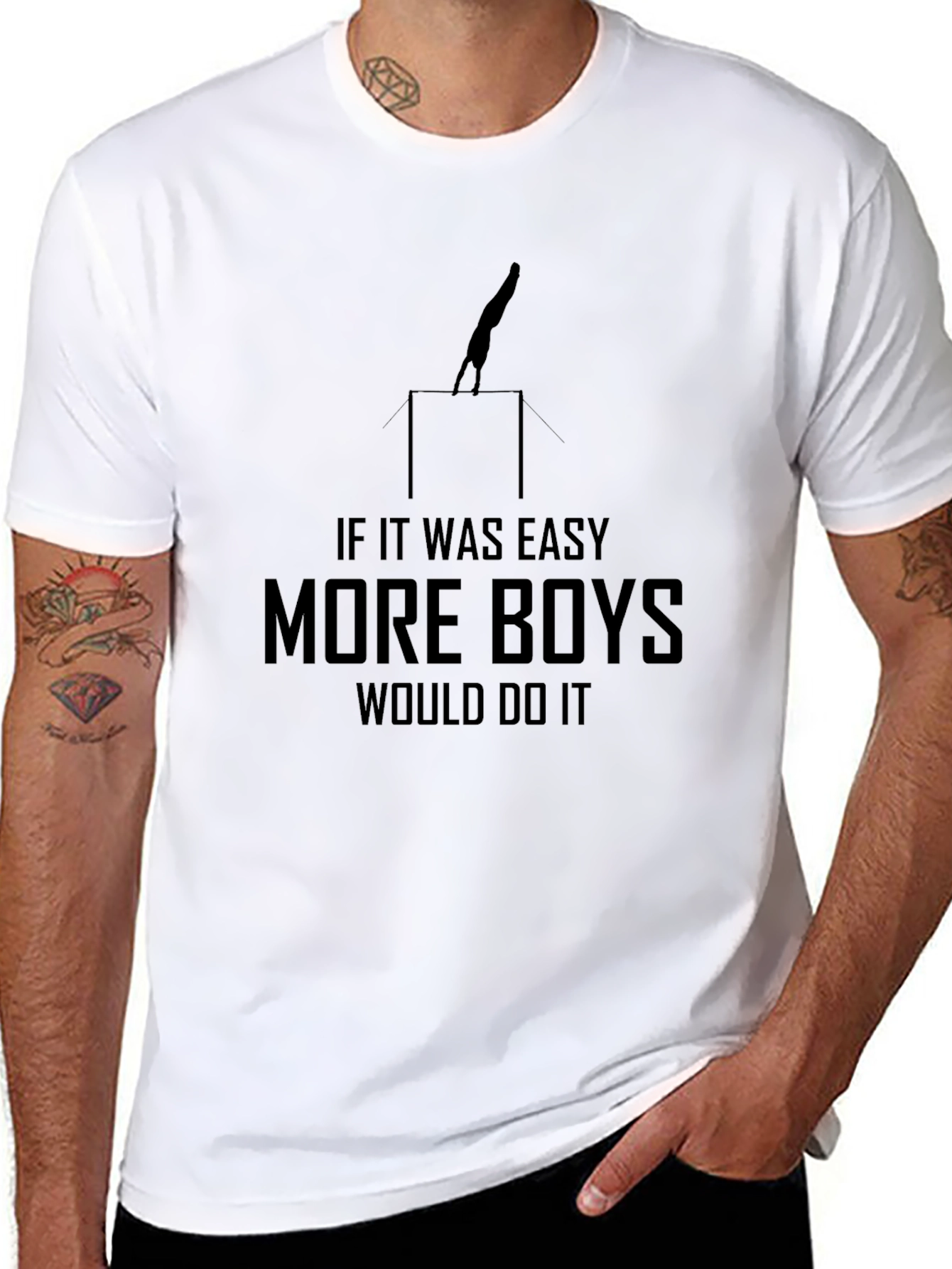 Black Gymnastics T-Shirt - If It Was Easy More Boys Would Do It view 8