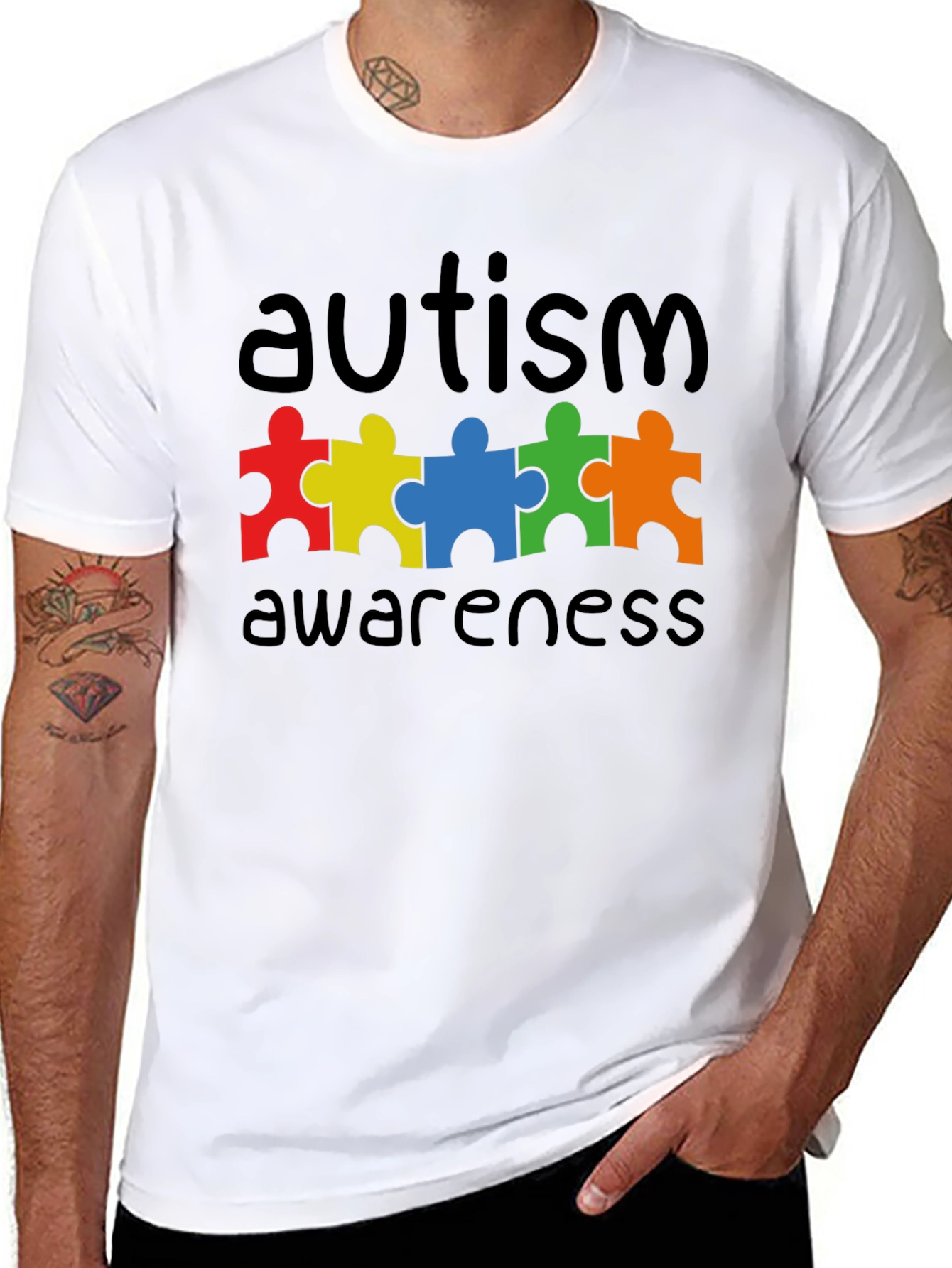 Black Autism Awareness Puzzle Piece Graphic T-Shirt view 8