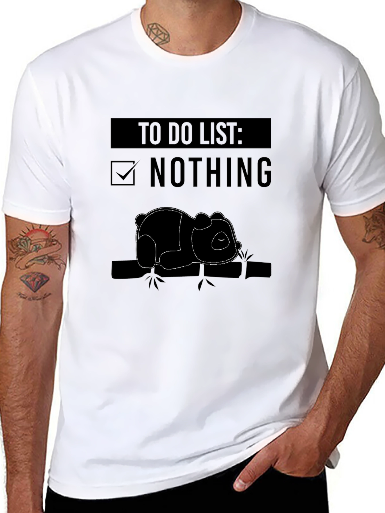 Black Lazy Panda T-Shirt - To Do List Nothing view 8