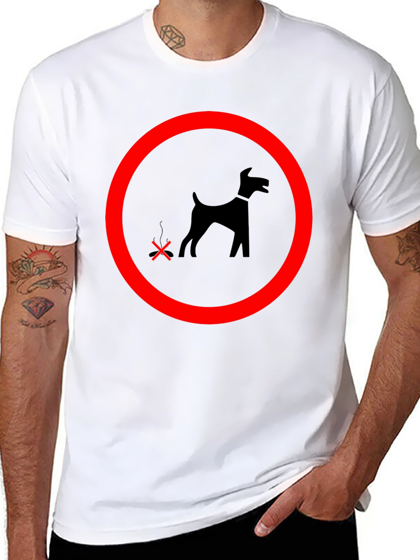 Black Funny No Dog Pooping T-Shirt view 8