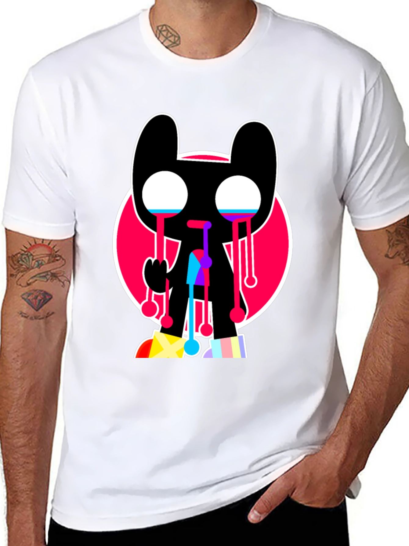 Black Trendy Crying Graphic Tee - Black view 8