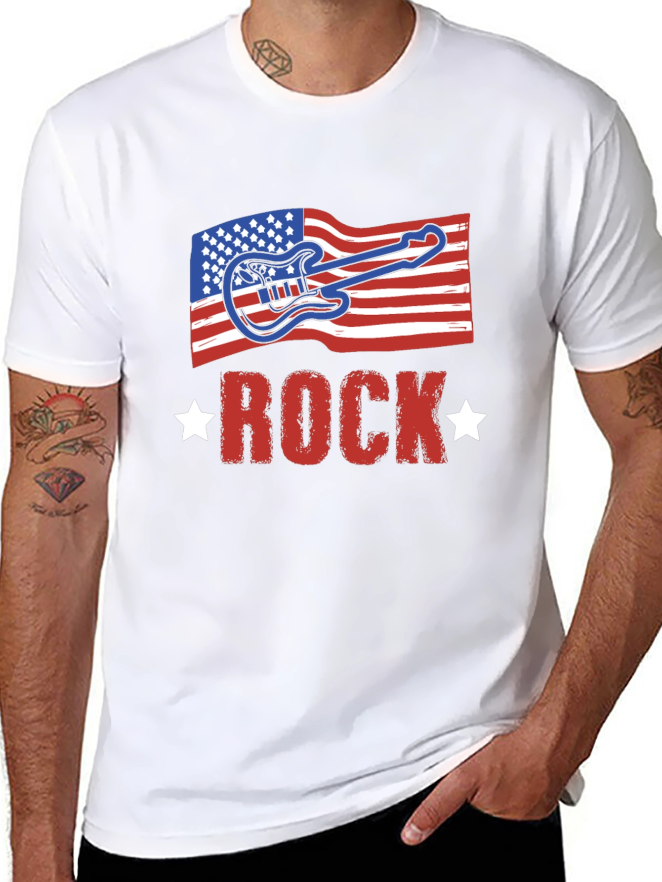 Black American Flag Rock Guitar Black T-Shirt view 8