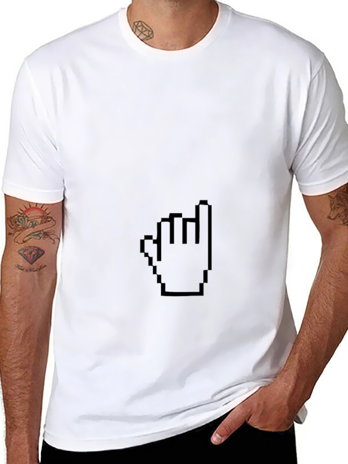 Black Pixel Hand Pointer Black T-Shirt view 8