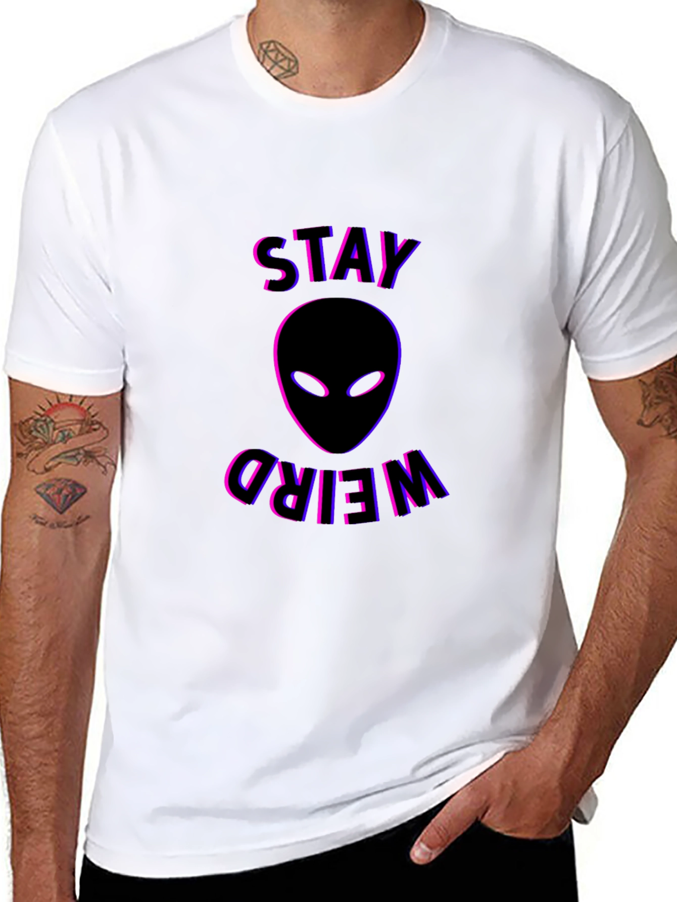 Black Stay Weird Alien Graphic T-Shirt - Black view 8