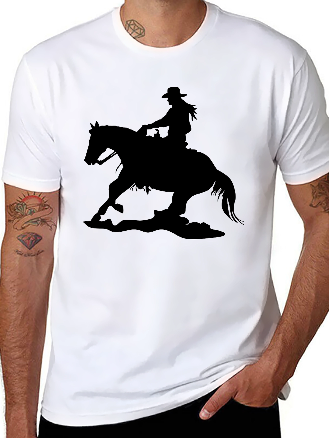 Black Cowgirl Horse Silhouette Black T-Shirt view 8