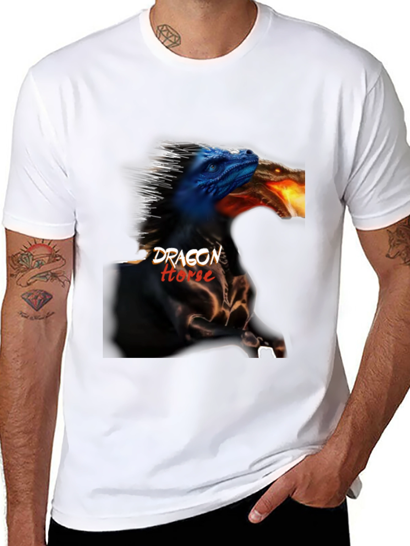 Black Dragon Horse Graphic Tee - Black Cotton T-Shirt view 8