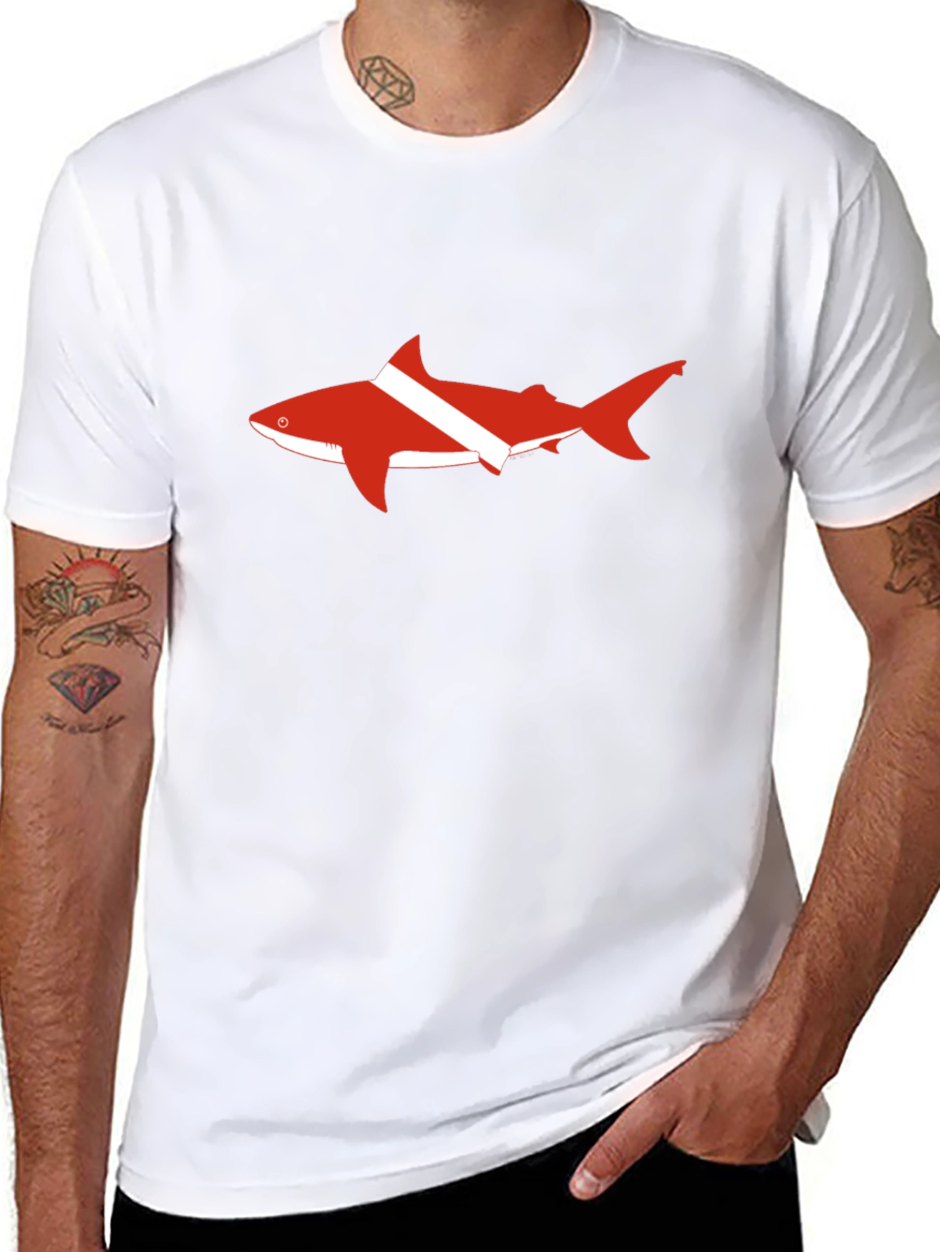 Black Diver Shark T-Shirt - Black Cotton Tee view 8