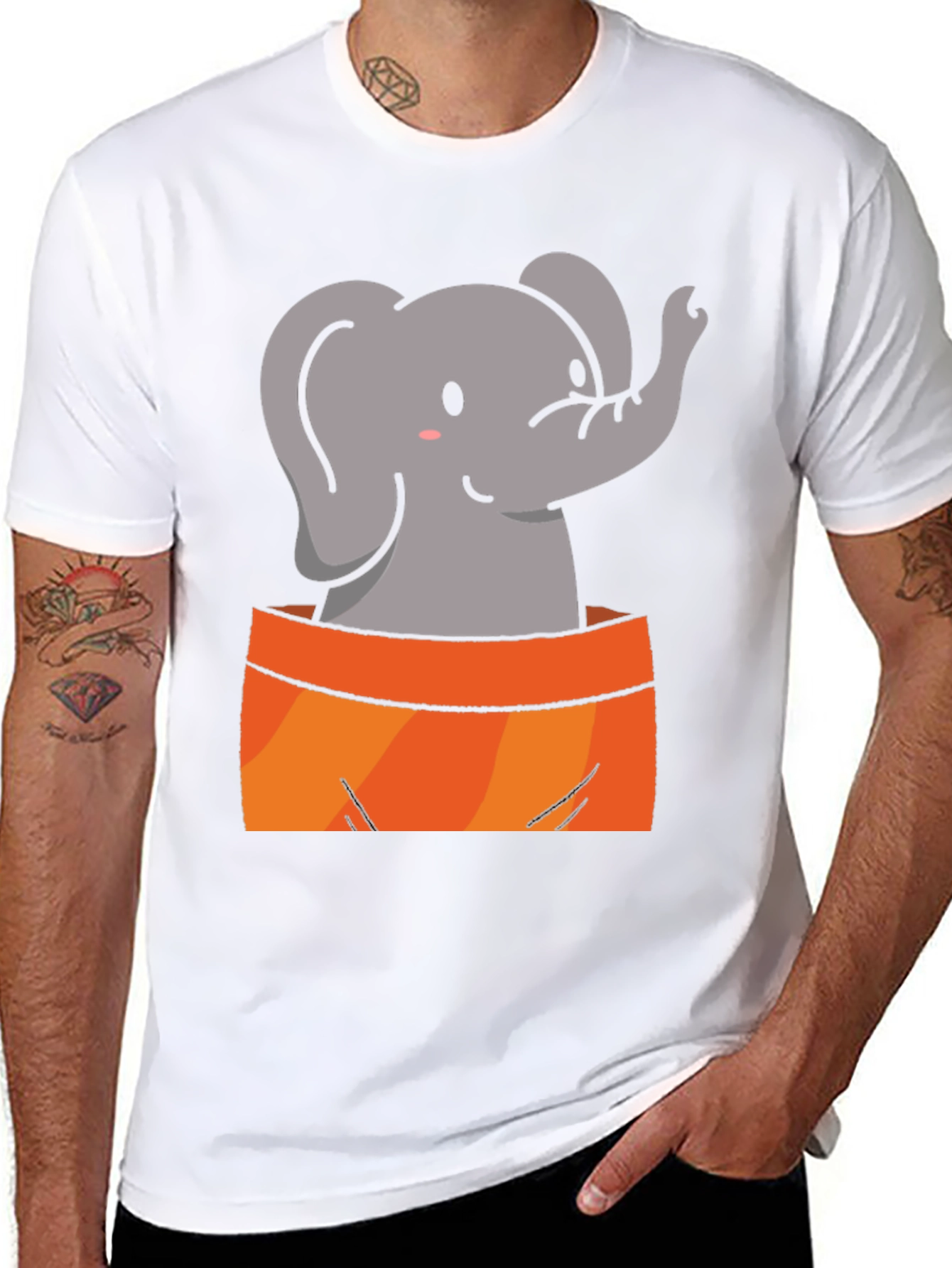 Black Cute Elephant Graphic Tee - Soft Black Cotton Shirt view 8