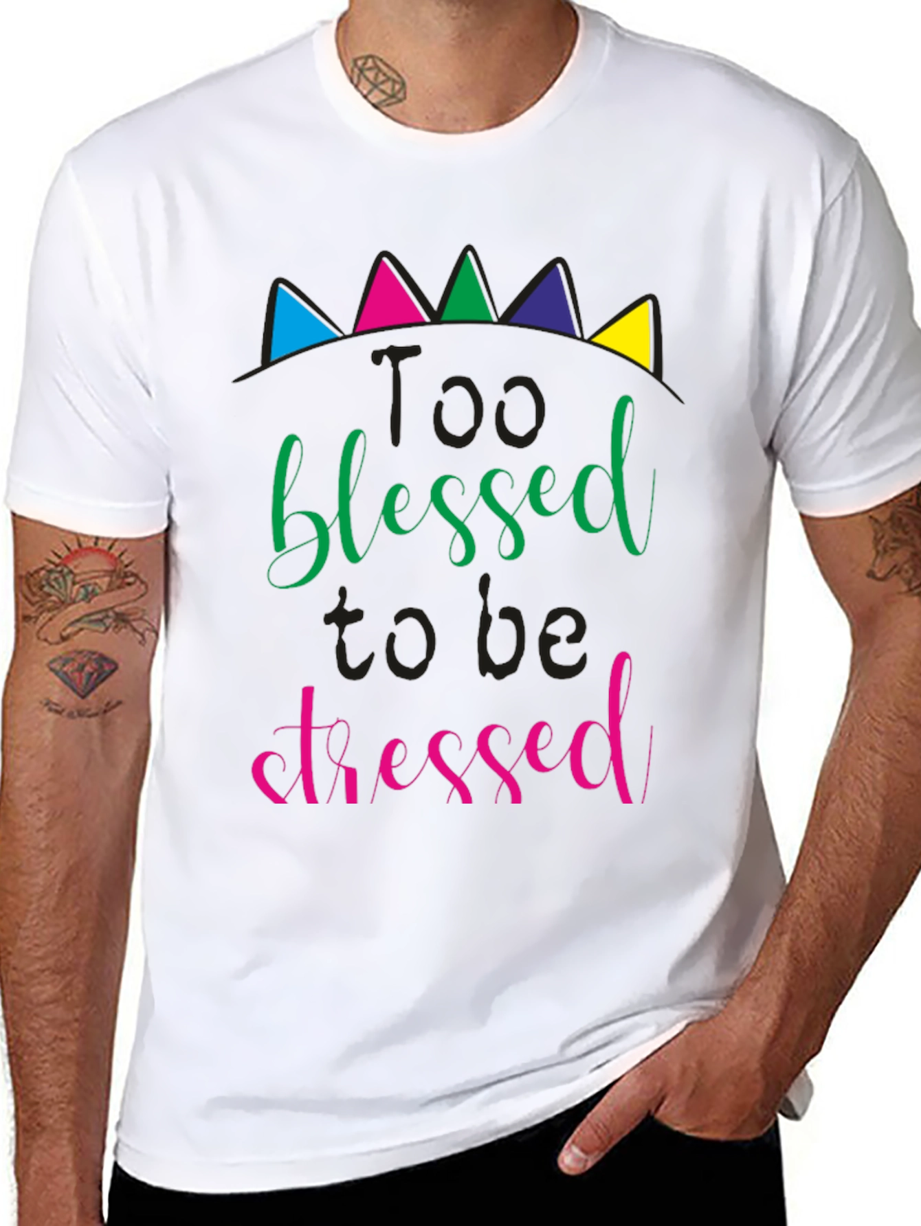 Black Too Blessed to be Stressed Black T-Shirt view 8