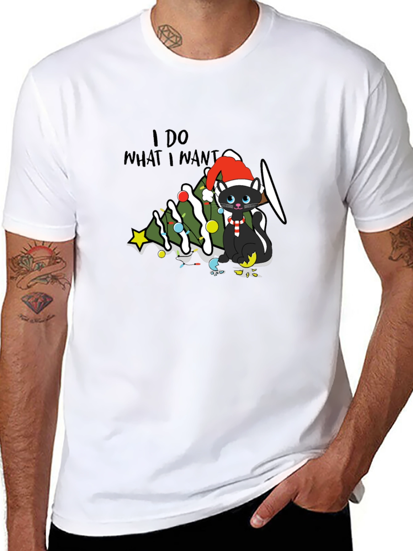Black I Do What I Want Christmas Cat T-Shirt view 8