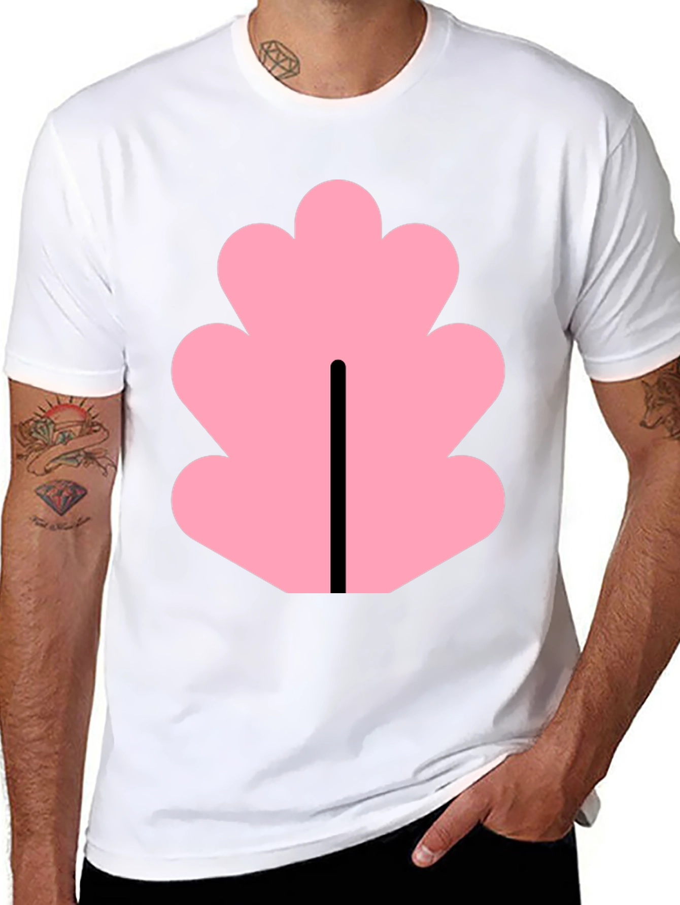 Black Black T-Shirt with Pink Leaf Design view 8