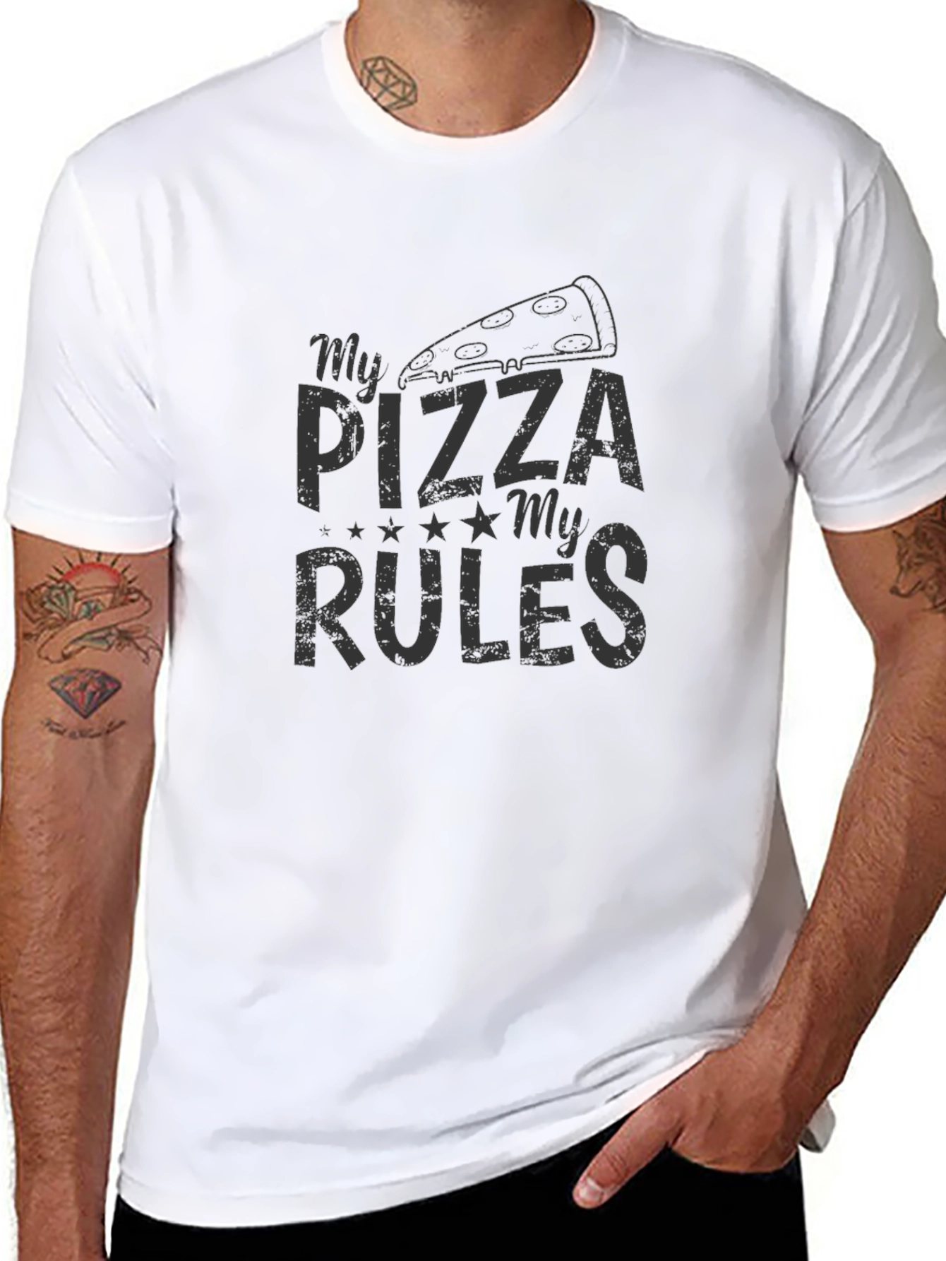 Black My Pizza My Rules Black T-Shirt view 8