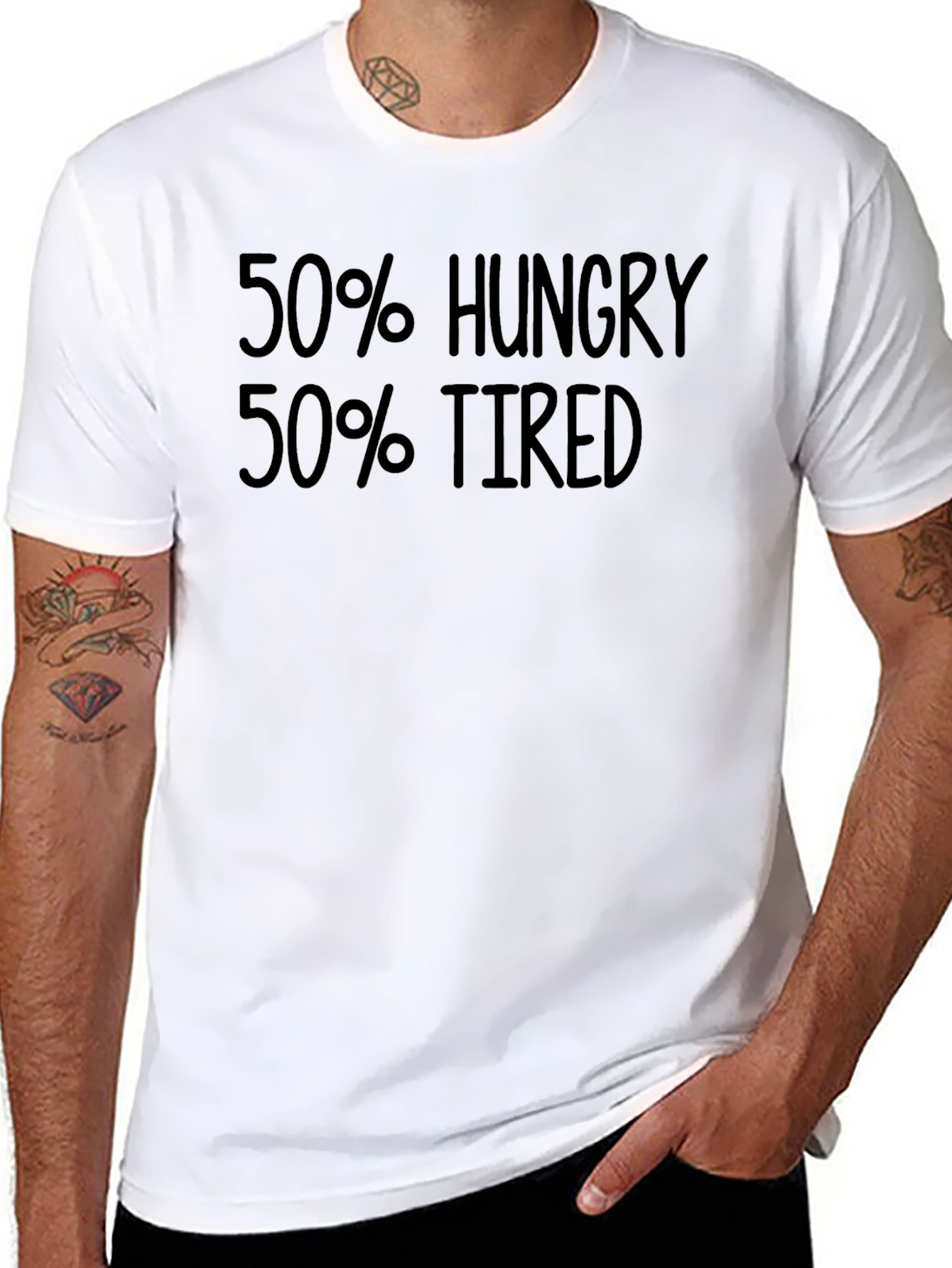 Black 50% Hungry 50% Tired Graphic T-Shirt - Black view 8
