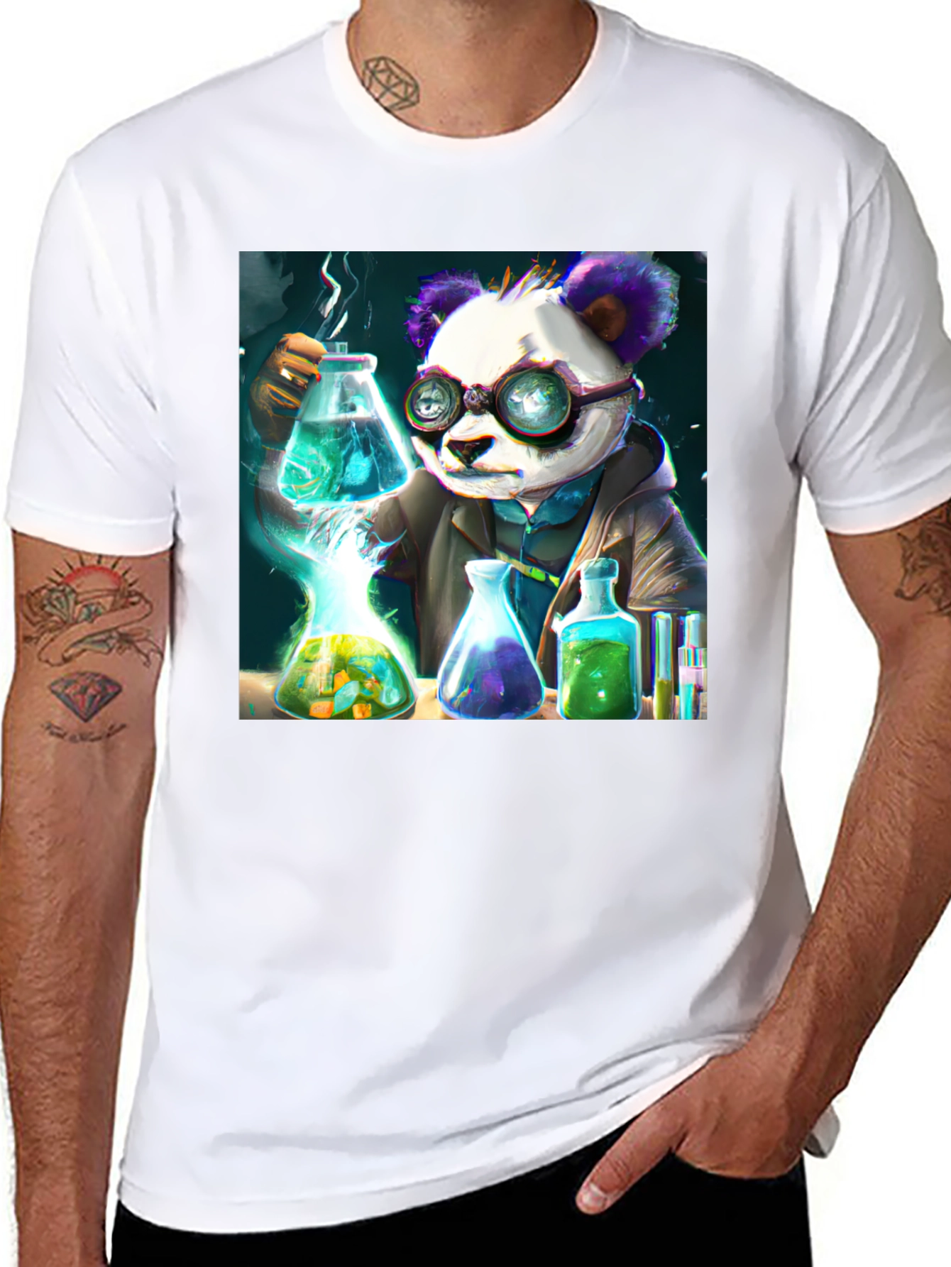 Black Scientist Panda Graphic Tee - Cool Black T-Shirt view 8