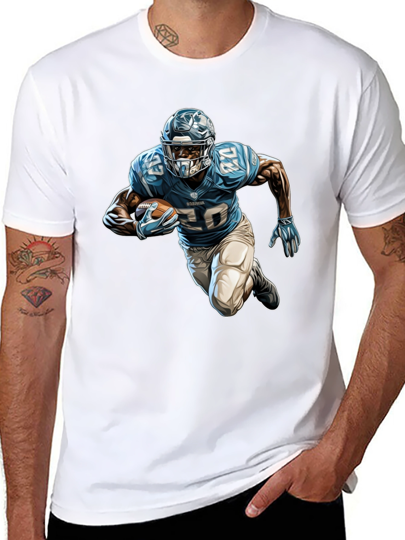 Black Football Player Graphic Tee - Black Cotton Blend view 8