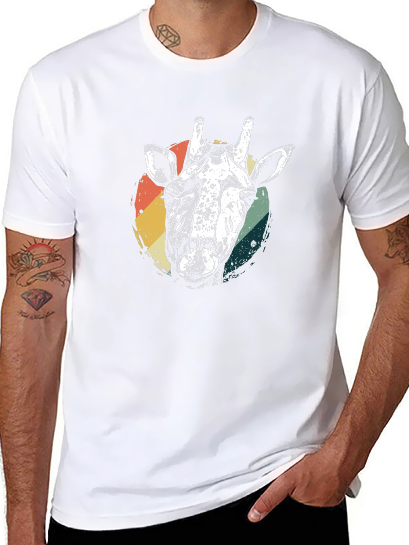 Black Retro Giraffe Graphic Tee - Black Cotton T-Shirt view 8