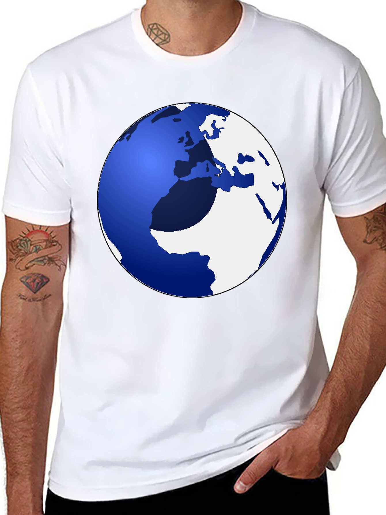 Black Globe Graphic Tee - Earth Design Casual Shirt view 8