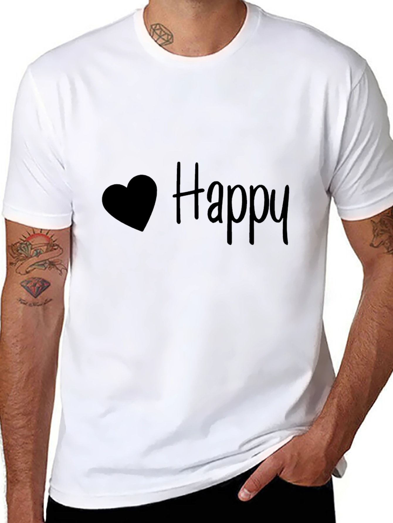 Black Happy Heart Black Graphic T-Shirt view 8
