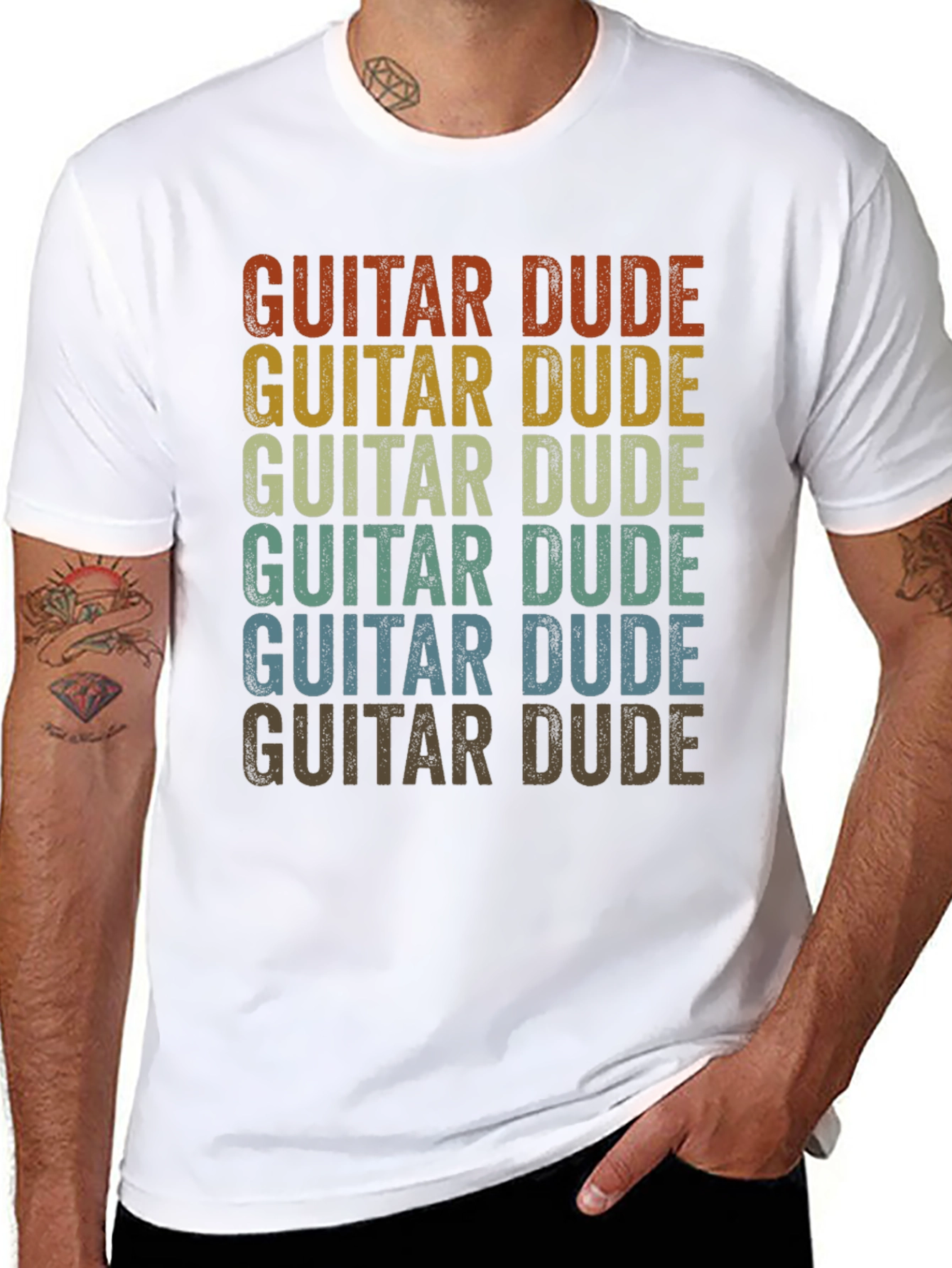 Black Guitar Dude Retro T-Shirt view 8