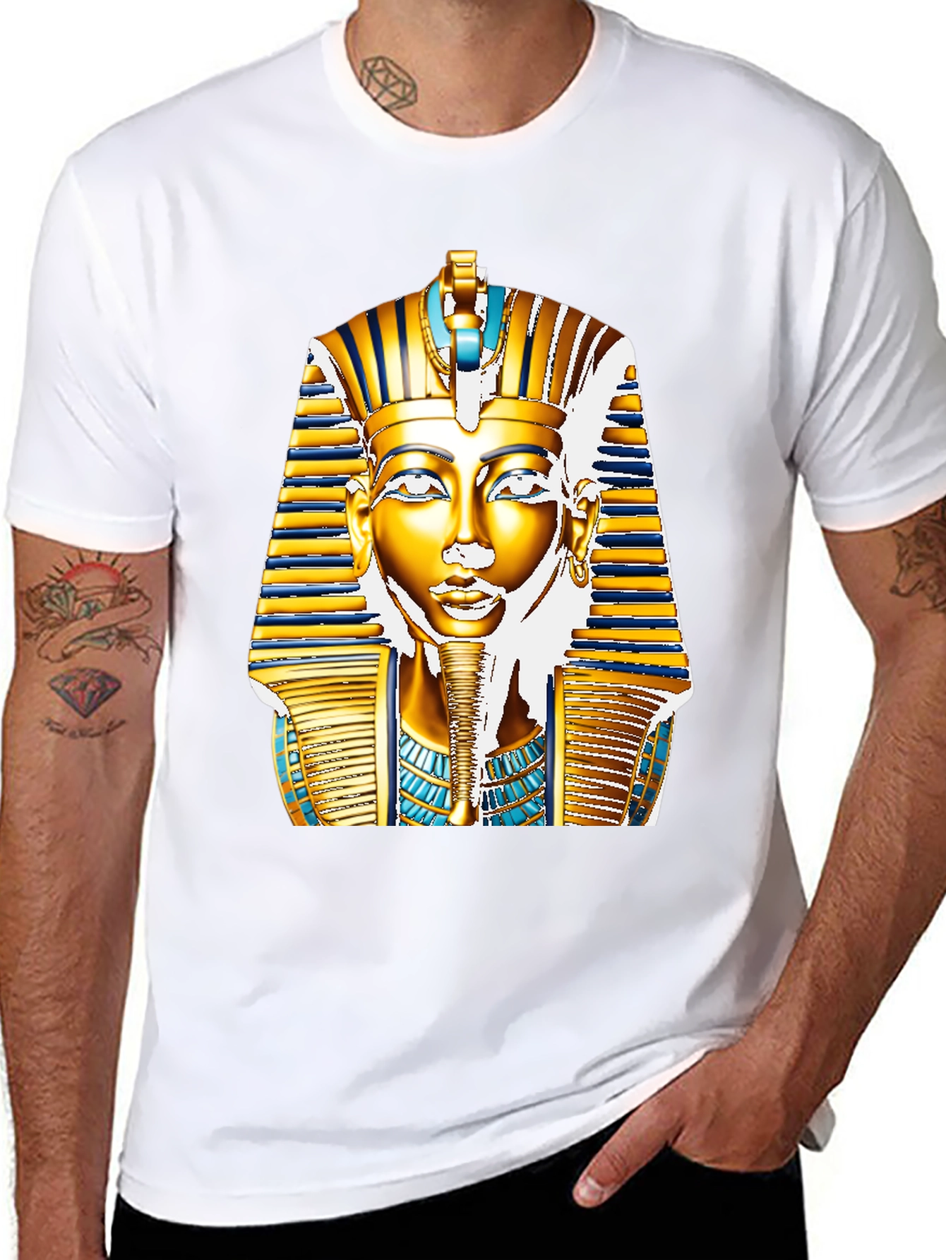 Black Egyptian Pharaoh T-Shirt - Gold King Tut Design view 8