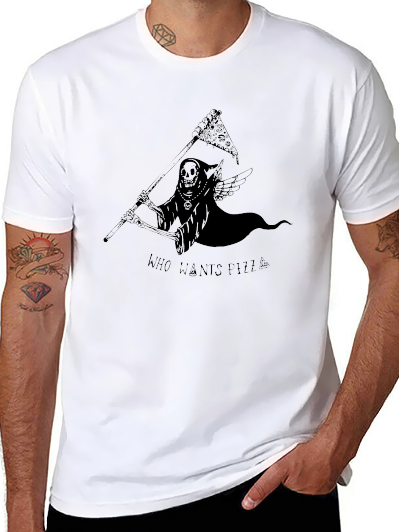 Black Grim Reaper Pizza T-Shirt - Who Wants Pizza? view 8