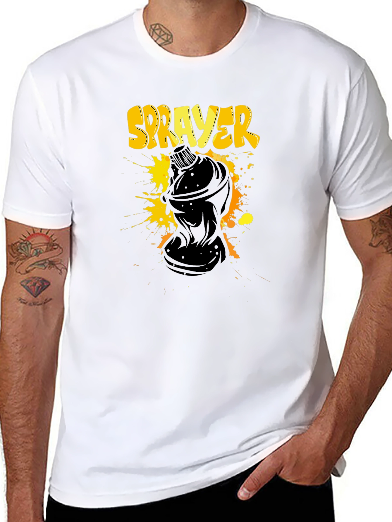Black Sprayer Graphic T-Shirt - Black Crew Neck Tee view 8