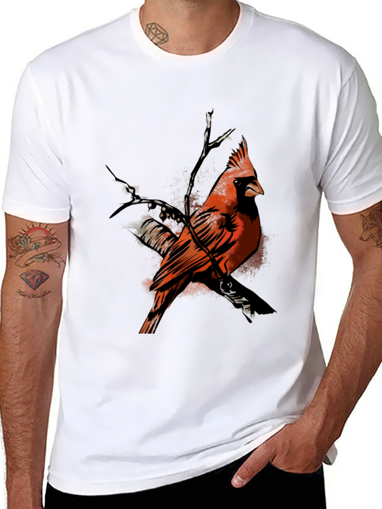 Black Cardinal Bird Graphic Black T-Shirt view 8