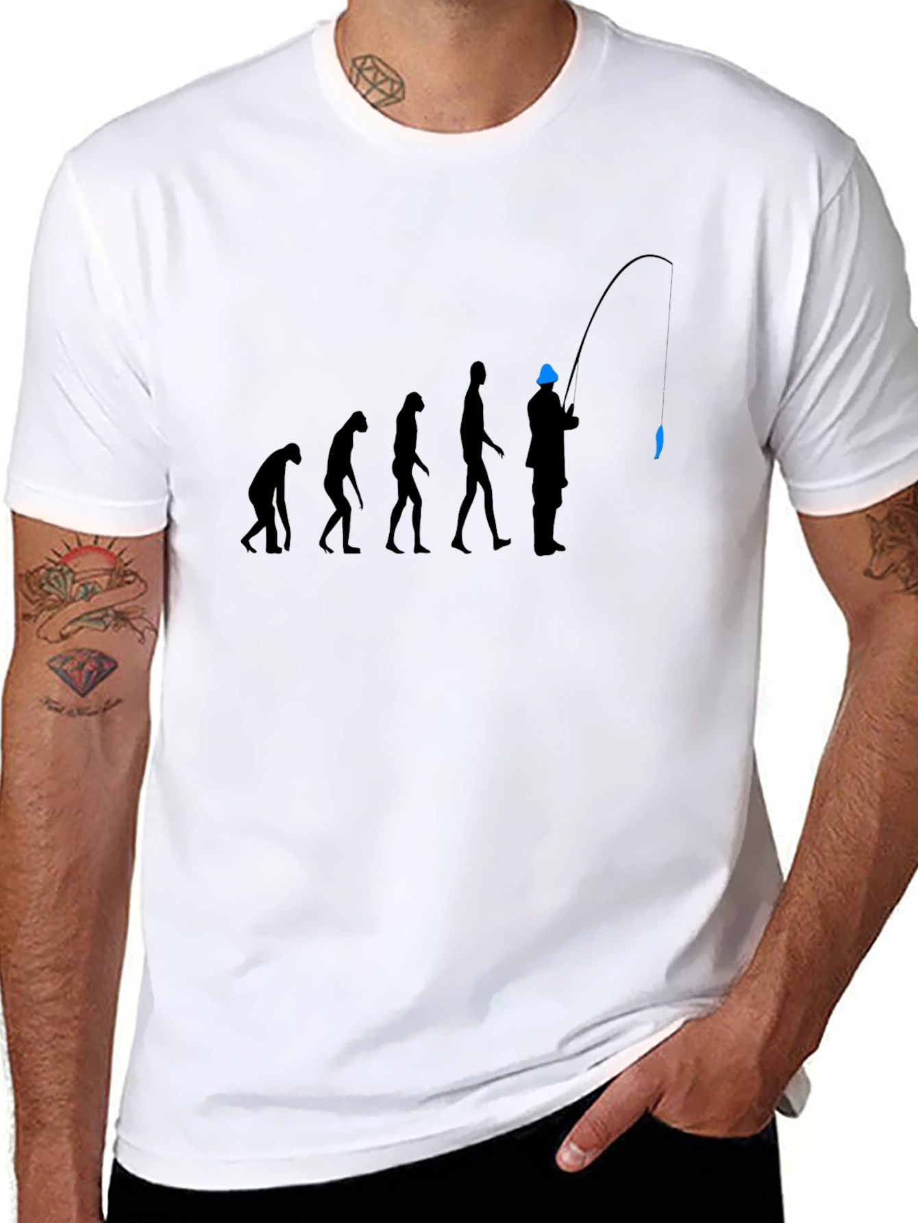 Black Evolution of Fishing T-Shirt - Black, Graphic Tee view 8