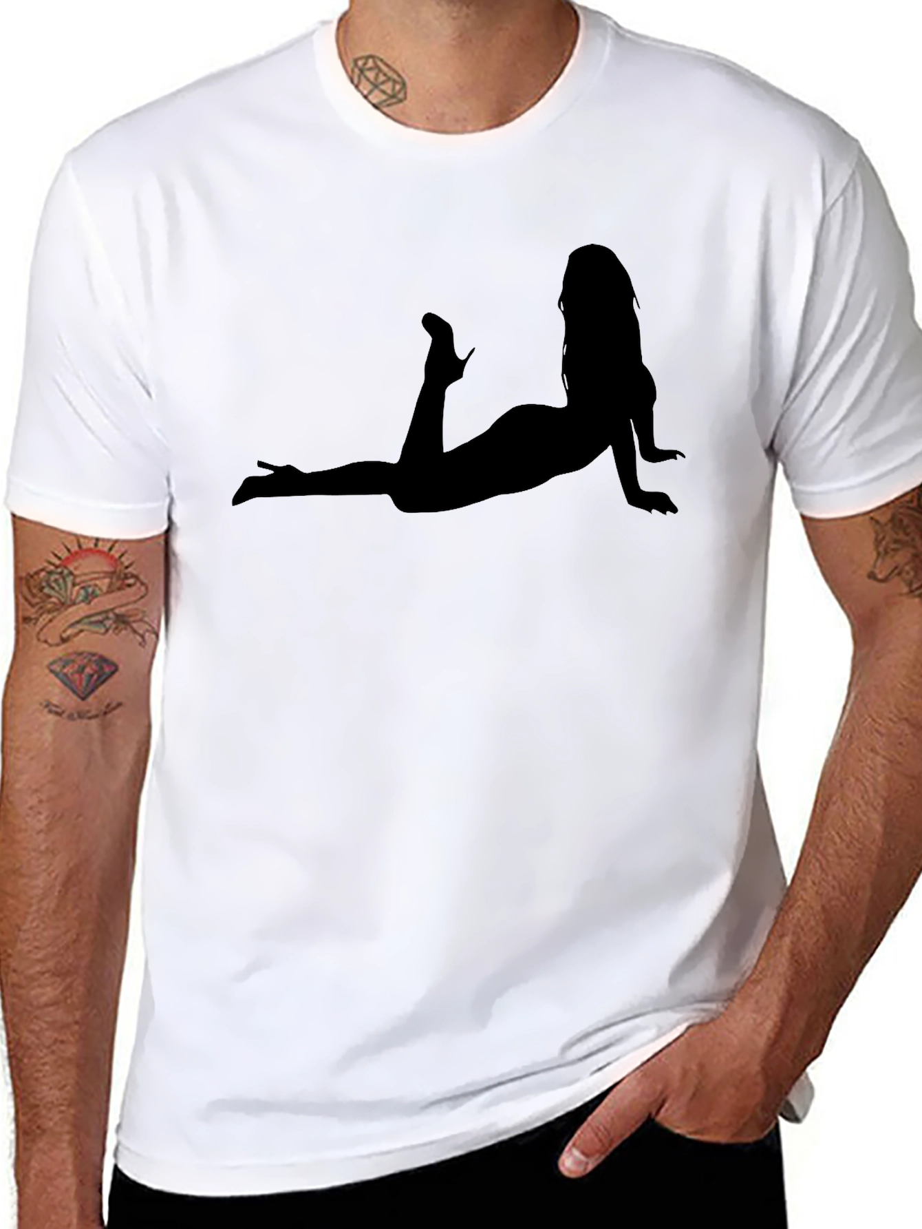 Black Silhouette Woman Tee - Classic Black Cotton T-Shirt view 8